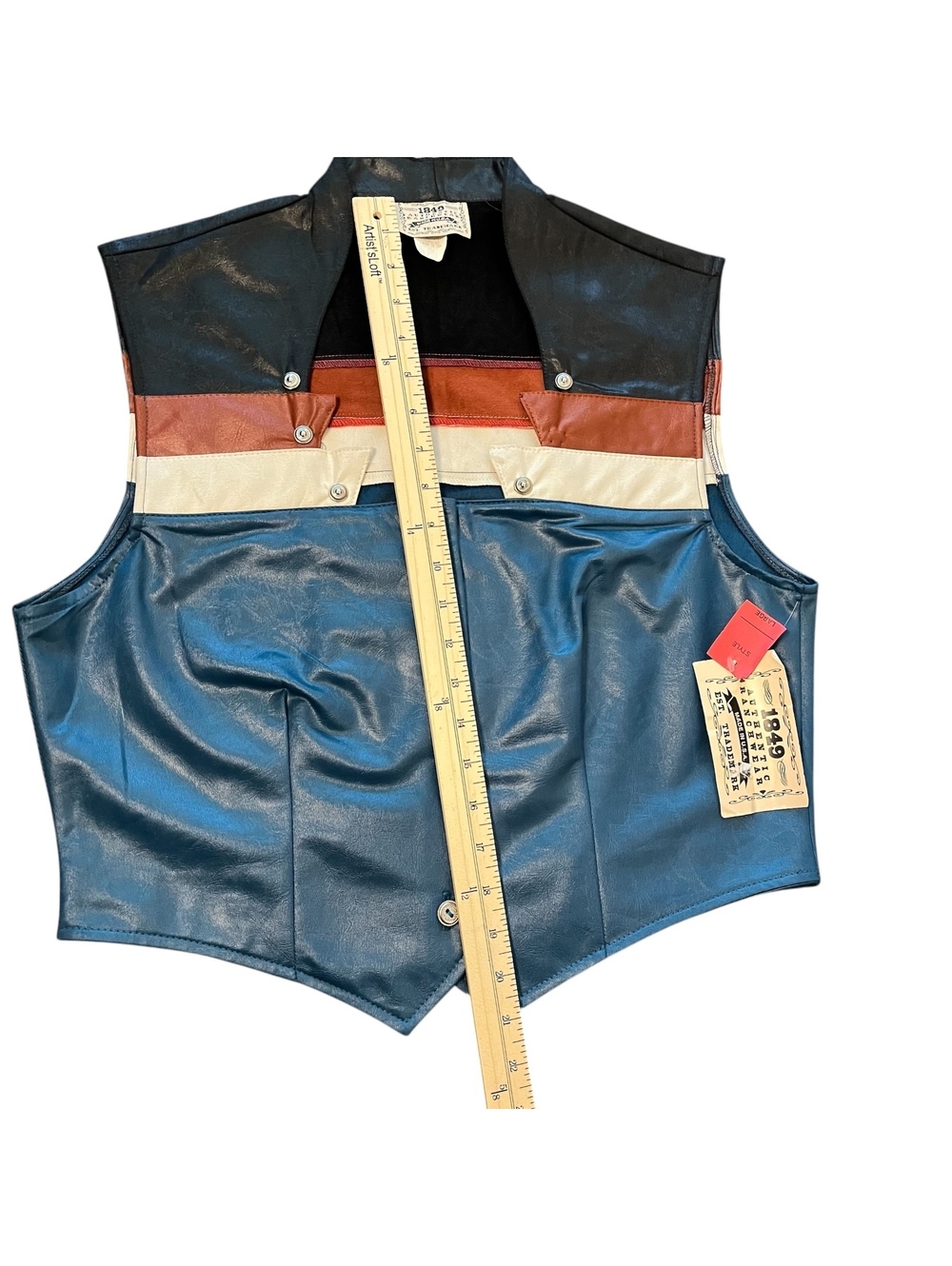 1849 Ranchwear Women's Vintage Large Blue Leather Western Vest NWT - Picture 5 of 5